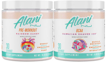 Alani Nu Rainbow Candy Pre Workout and BCAA Hawaiian Shaved Ice Post Workout Powder Alani Nu Au supplements
