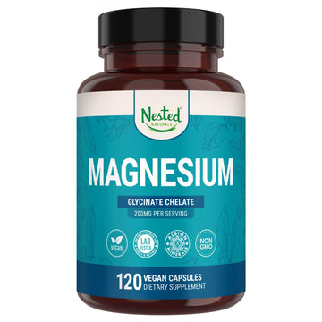 Nested Naturals Magnesium Glycinate Chelate - 200mg Chelated Magnesium Supplement for Muscle Cramps, Relaxation, & Sleep Support - 100% Albion TRACCS Buffered Magnesium Glycinate - 120 Vegan Capsules Nested Naturals Au supplements