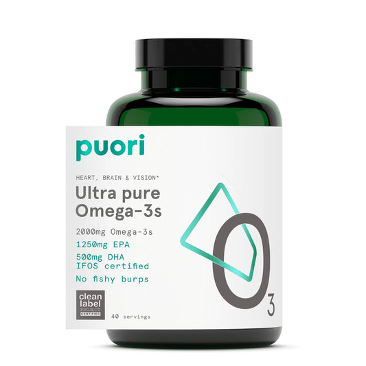 Puori Omega 3 Fish Oil Supplement - Ultra Pure & Burpless Wild Caught Fish Oil with 2000mg Omega 3 Fatty Acids,1250mg EPA & 500mg DHA Supports Heart, Brain & Eye Health - IFOS Certified - 120 Softgels PuoriAU supplements