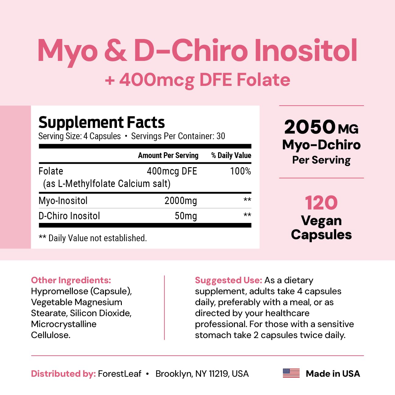 Myo-Inositol & D-Chiro Inositol Supplement for Women's Health | Fertility Supplements Women | Inositol 40:1 Ratio Support Ovarian Function & Healthy Hormone Balance Women | 2050mg | 120 Powder Caps ForestLeafAu supplements