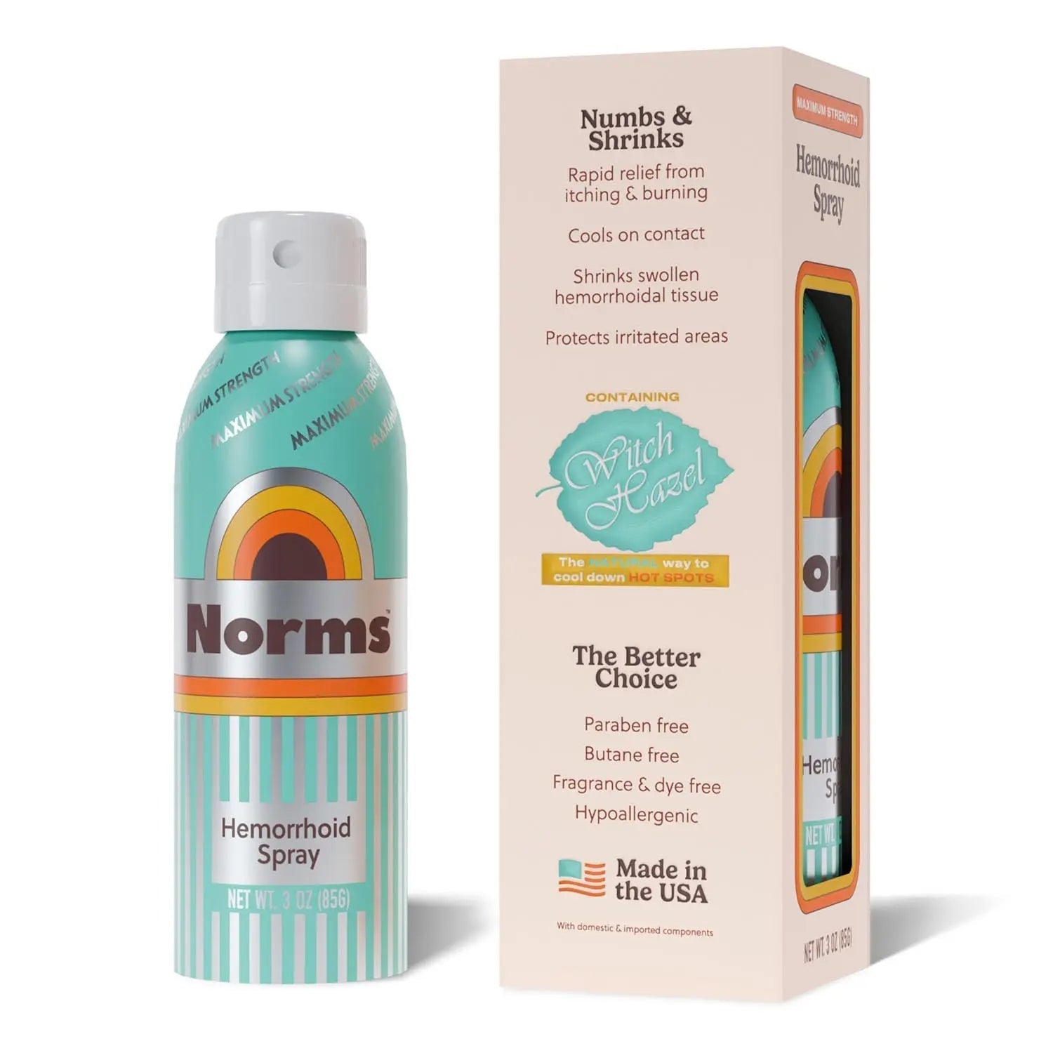 Norms Cooling Hemorrhoid Spray, Maximum Strength Touch-Free Relief with Phenylephrine, Witch Hazel, Aloe, Shrinks Swelling, Calms Itching, Soothes on Contact, 3oz Spray Norms Au supplements