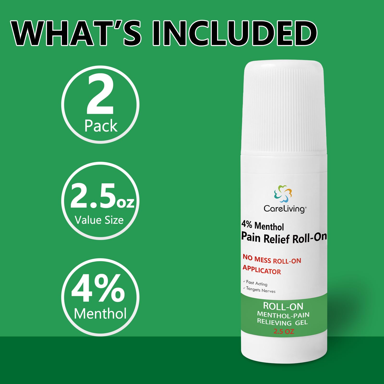 CARELIVING Roll On Pain Relief for Knee, Neck, Joint, Shoulder, Arthritis Pain Reliever, Sore Muscle Relief, Roll On Menthol Gel 2.5 Fl Oz (Pack of 2) CARELIVING Au supplements