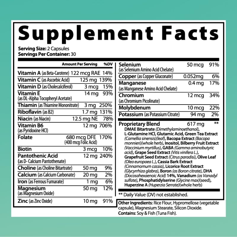 THINKWELL LABS Brain Supplements for Memory and Focus for Women and Men, Focus Supplement, Memory Supplement for Brain, Nootropic with Boron, Huperzine A, Phosphatidylserine (40-in-1, 60 Capsules) THINKWELL LABS Au supplements