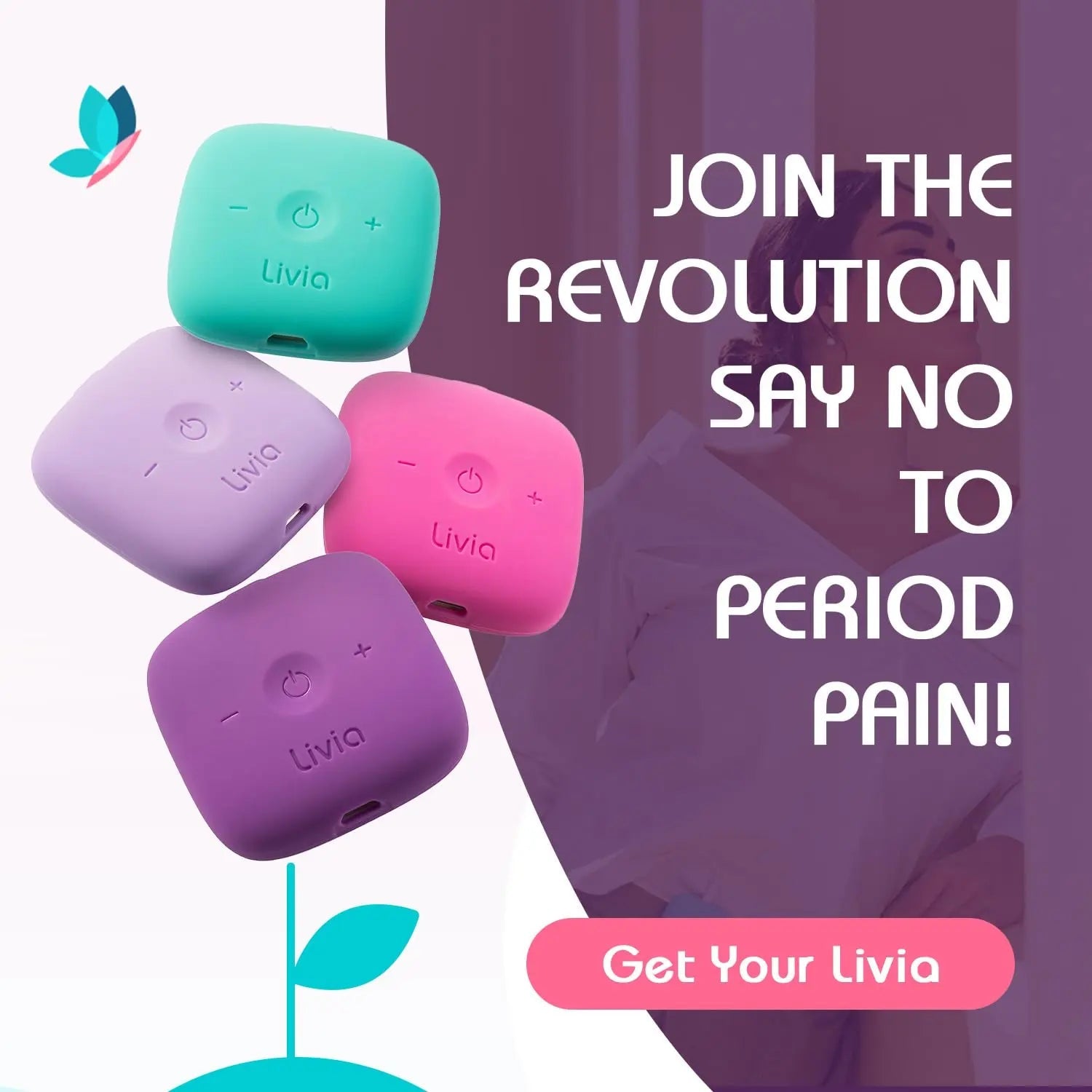 Livia Menstrual Pain Relief Device, Purple – Off-Switch for Period Pain – Portable & Discreet – Rechargeable, Up to 8 Hours Battery – Complete Kit with Stick-On Pads – The Go-to Travel Partner Livia Au supplements