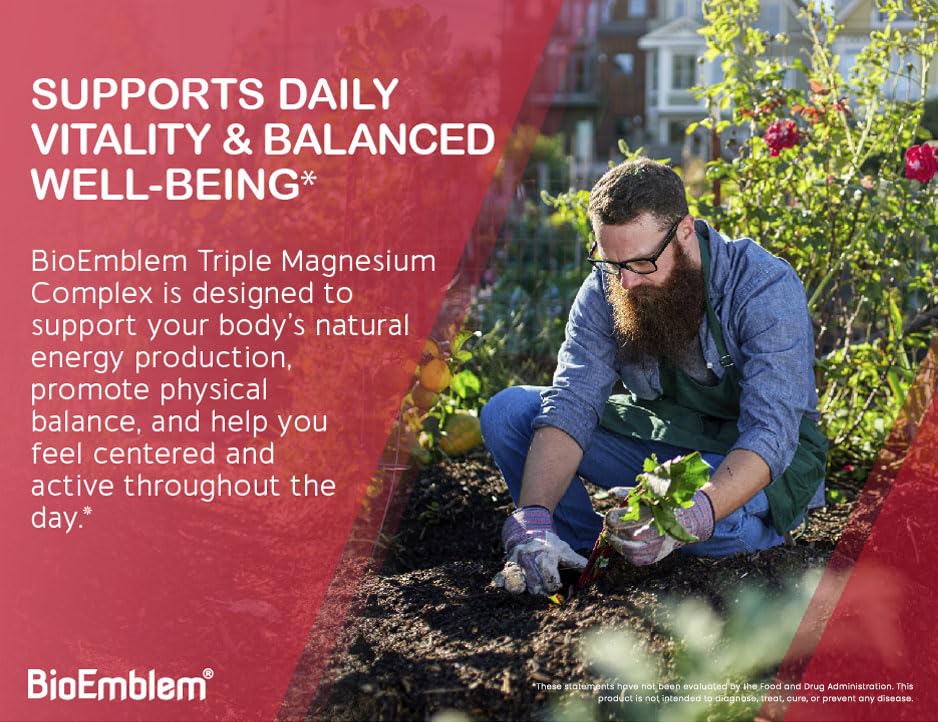 BioEmblem Triple Magnesium Complex | 300mg Magnesium Glycinate, Malate & Citrate | High Absorption Chelated Formula | Vegan, Non-GMO, Gluten-Free | 90 Capsules BioEmblem Au supplements