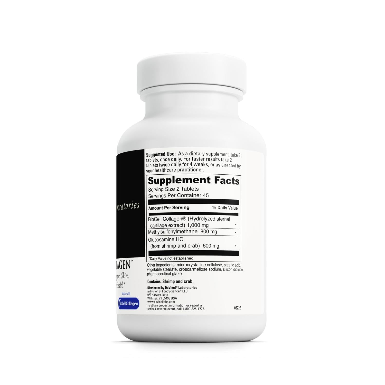 DAVINCI Labs Natures Collagen - BioCell Collagen Supplement with MSM & Glucosamine - Helps to Support Joint Health, Skin Health & Connective Tissues - Gluten-Free - 90 Tablets DAVINCI Au supplements