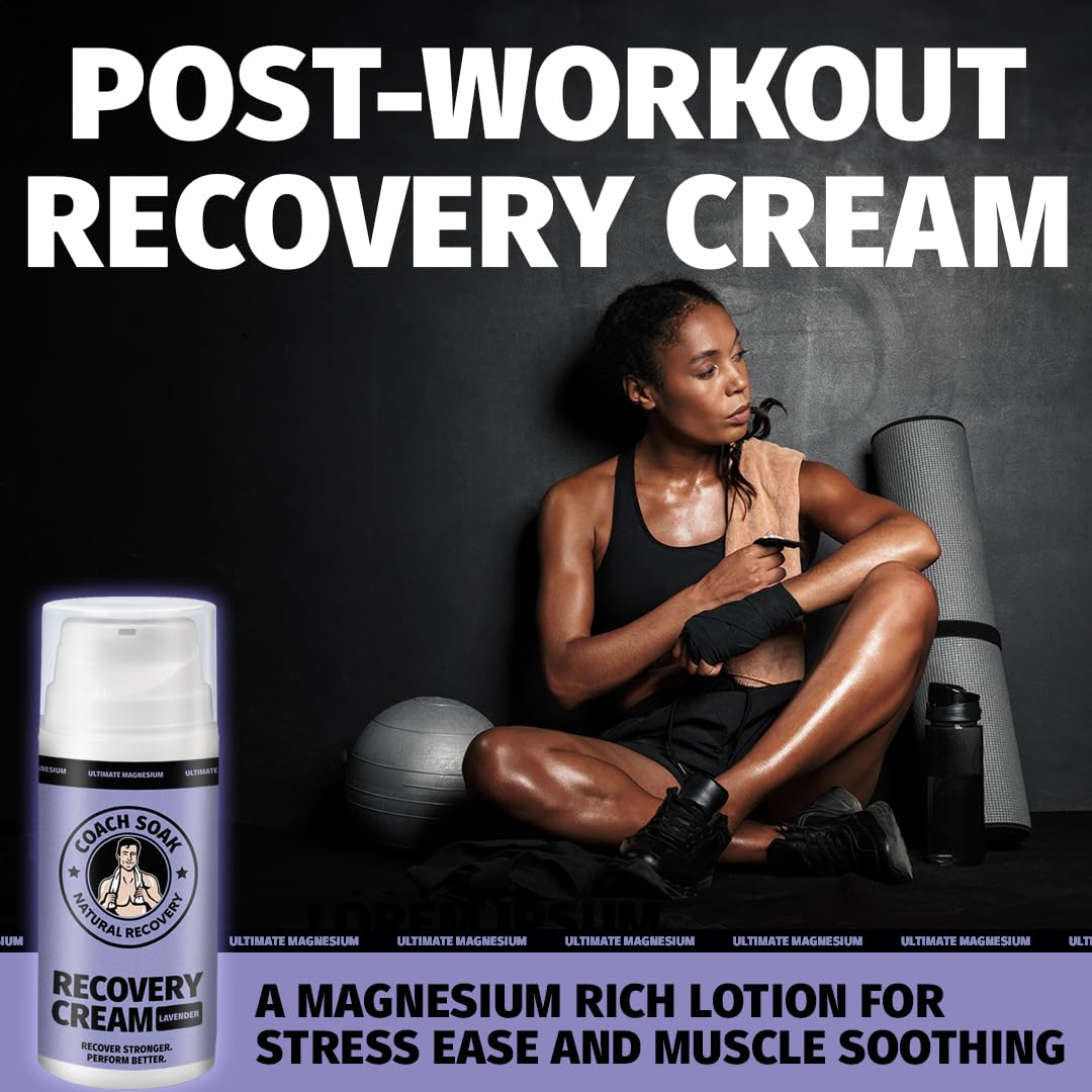 Coach Soak Magnesium Cream with MSM in Pump Bottle - Natural Recovery Cream with Magnesium Chloride & Menthol - Fast-Absorbing for Muscles & Joints, Lavender 3.4oz Coach Soak Au supplements