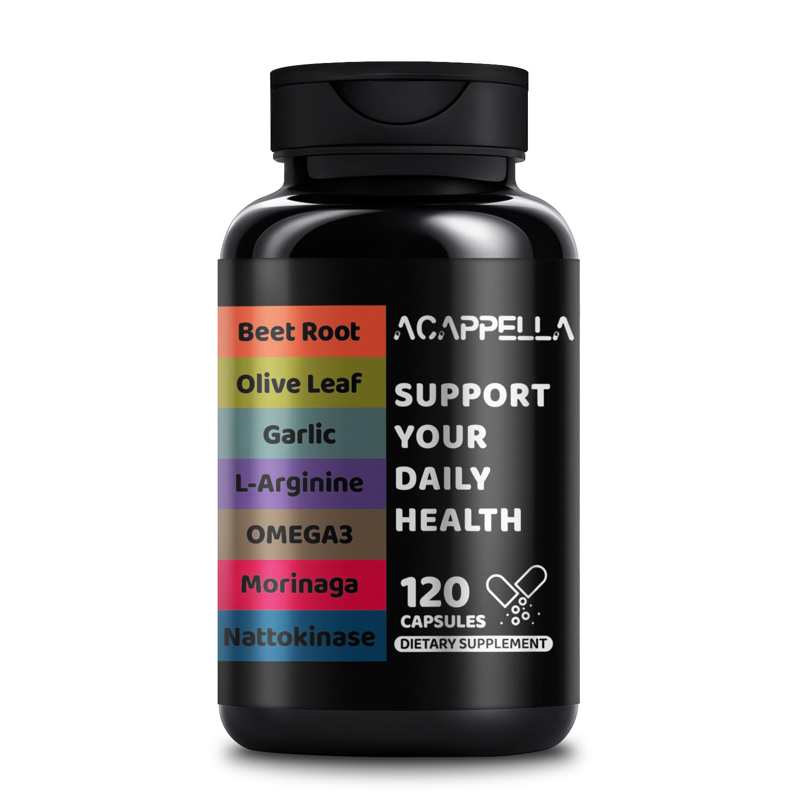ACAPPELLA Moringa Capsules with Beet Root Capsule Olive Leaf Garlic L-Arginine Omega 3 Nattokinase Supplement - 120 Count ACAPPELLA Au supplements