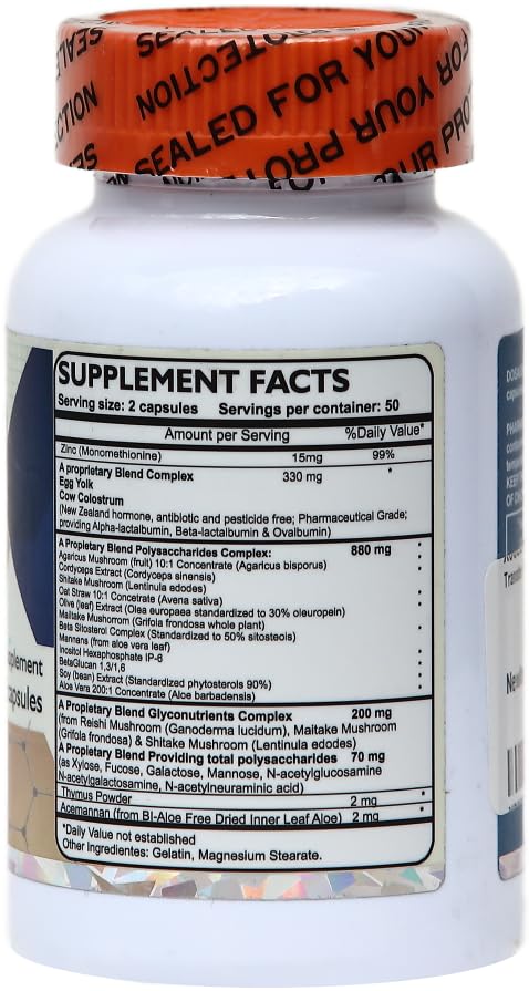 Transfer Factor Enhanced, 100 Natural Capsules, Immune Support - Transfer Factor Multi Immune from Cow Colostrum, Egg Yolk & Special Blend of Mushrooms Dislafarm Au supplements
