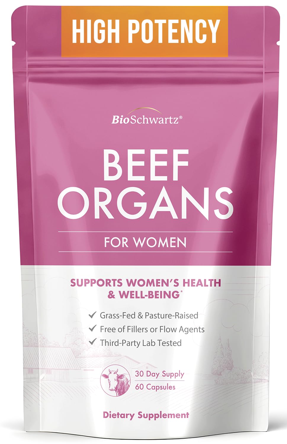 BioSchwartz Primal Beef Organ Supplement for Women - 60 Capsules - Grass-Fed & Pasture-Raised - Supports Healthy Hair Skin and Nails, Hormone Balance - with Bovine Liver, Kidney, Heart, Uterus Powder BioSchwartz uk supplements