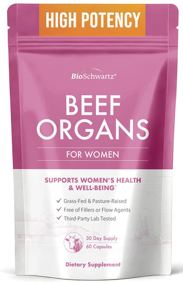 BioSchwartz Primal Beef Organ Supplement for Women - 60 Capsules - Grass-Fed & Pasture-Raised - Supports Healthy Hair Skin and Nails, Hormone Balance - with Bovine Liver, Kidney, Heart, Uterus Powder BioSchwartz Au supplements