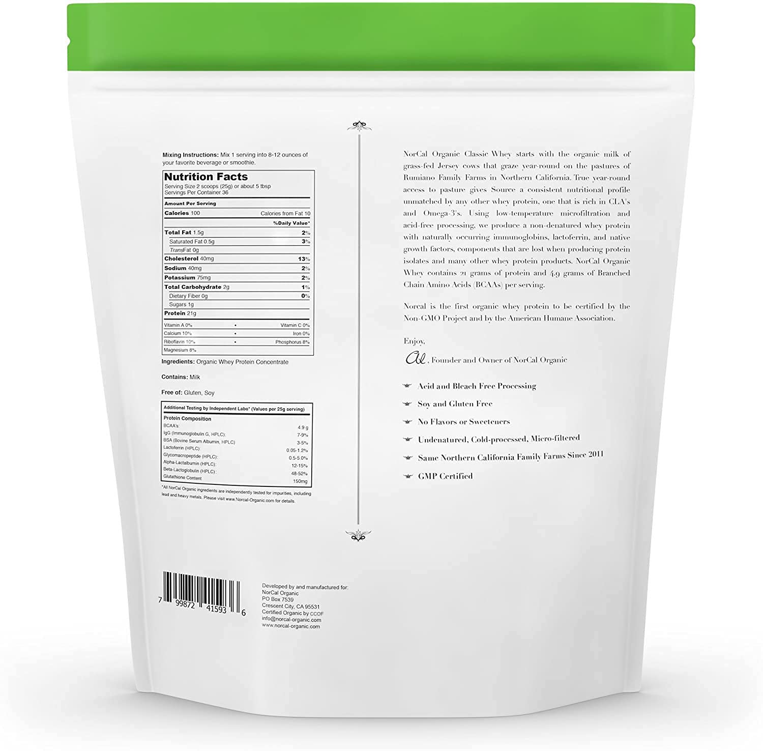 NorCal Organic Classic Whey Protein - 2lbs Bulk | 100% Grass-Fed & Finished NorCal Organic Au supplements