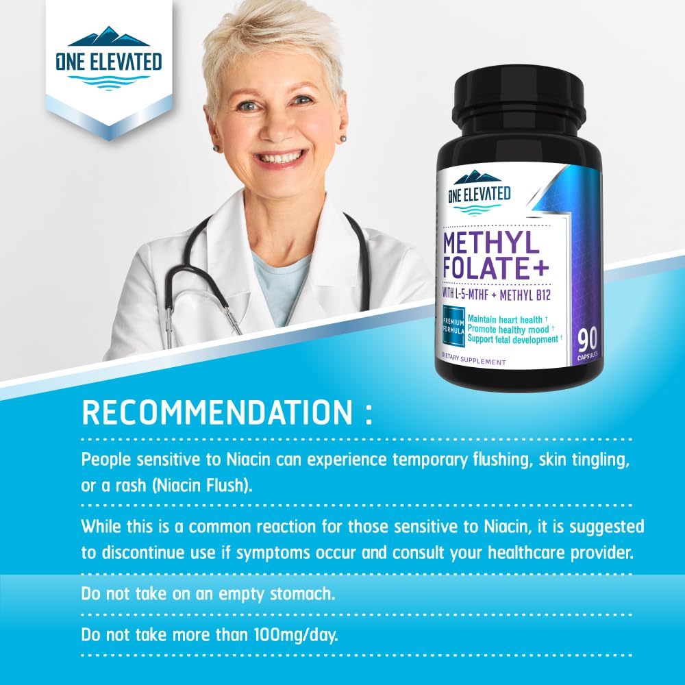 Double Strength & Most Bioactive Methyl Folate! Uniquely Formulated with Highest Pharmaceutical Grade Methylcobalamin (B12), Niacin, B1, B2 B6. Works Synergistically for Max Results-3 Month Supply One Elevated Au supplements