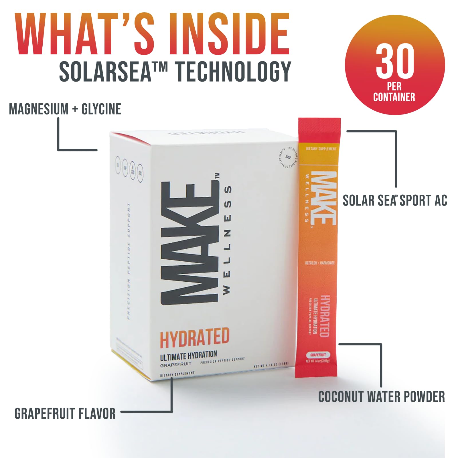 Make Wellness HYDRATED | 30 Servings | Grapefruit Flavor | Supports Hydration & Electrolyte Balance | Bioactive Peptide Blend for Daily Overall Wellness Make Wellness Au supplements