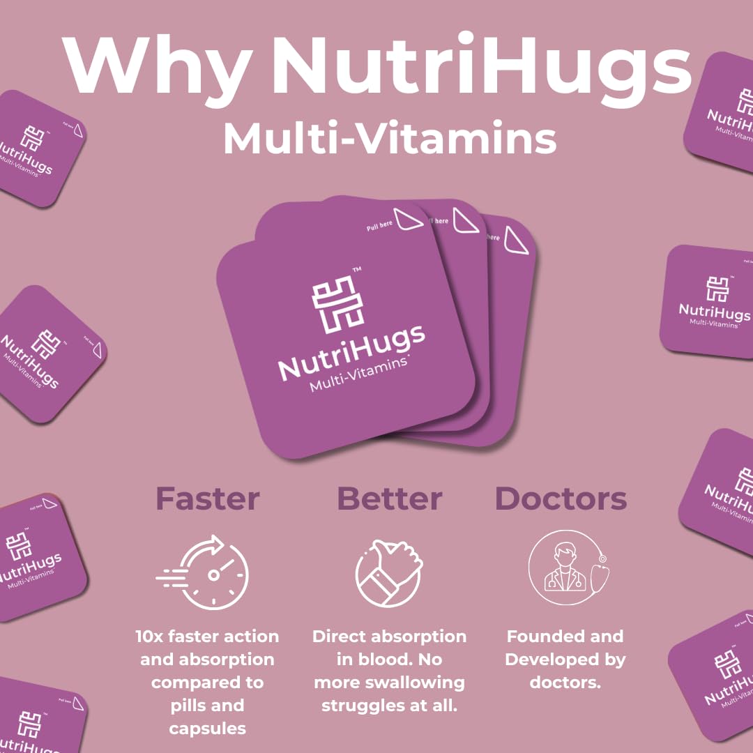 NutriHugs Daily Multivitamin Dissolving Strips - Vitamins A, B-Complex, C, D3 and K2 - 11 Essential Vitamins & Minerals - Vegan, Sugar-Free, Fast-Absorbing Oral Thin Film - Doctor-Founded - 30 Count MedHugs Au supplements