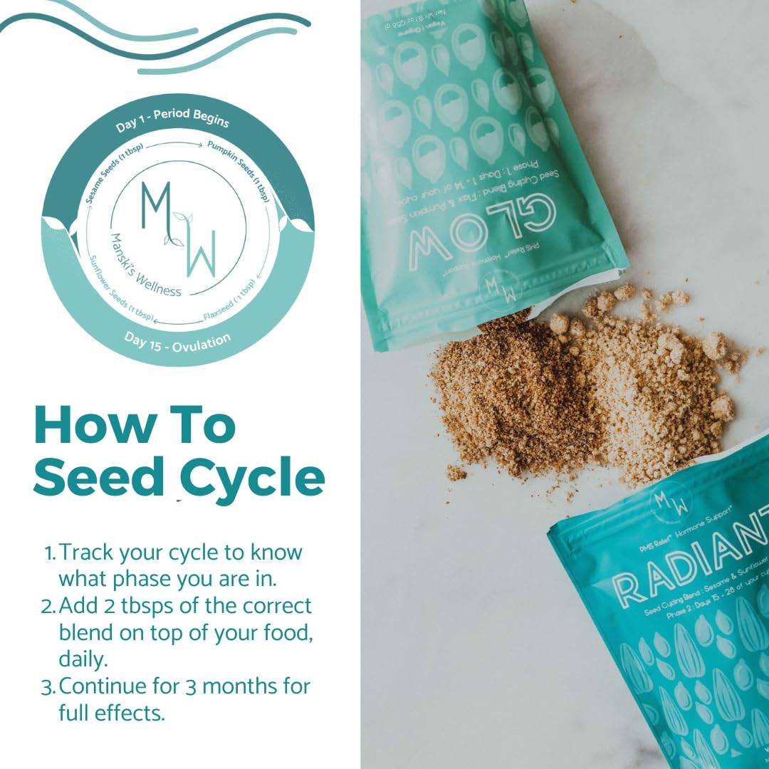 Manski's Wellness Glow & Radiant Seed Cycle Kit | PMS Support | Organic Seed Cycling | Natural Hormone Balance | Ease Cramps | Mitigate Cycle Symptoms | Vegan Supplement Manski's Wellness Au supplements