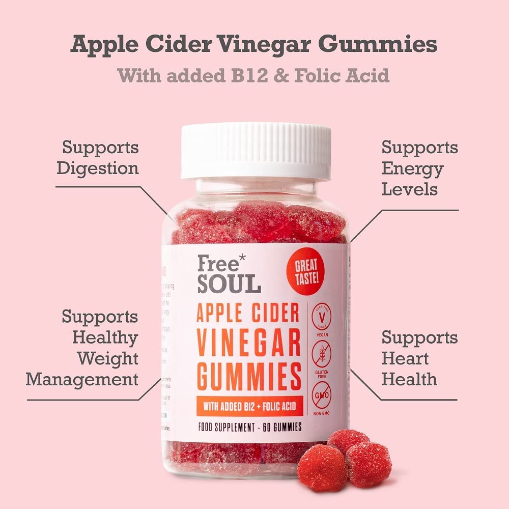 Apple Cider Vinegar Gummies with The Mother 1000mg Enhanced with Vitamin B12 & Folic Free Soul Au supplements