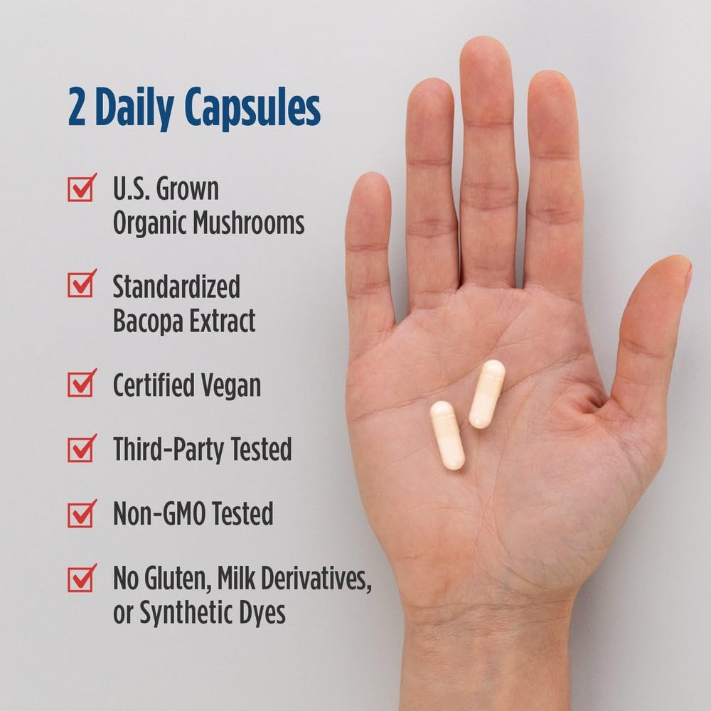 Nordic Naturals Cognition Mushroom Complex, Unflavored - 60 Capsules - Brain, Memory & Mood Support - Blend of Lion’s Mane Mushroom & Bacopa Extract - Non-GMO - Certified Vegan - 30 Servings Nordic Naturals Au supplements