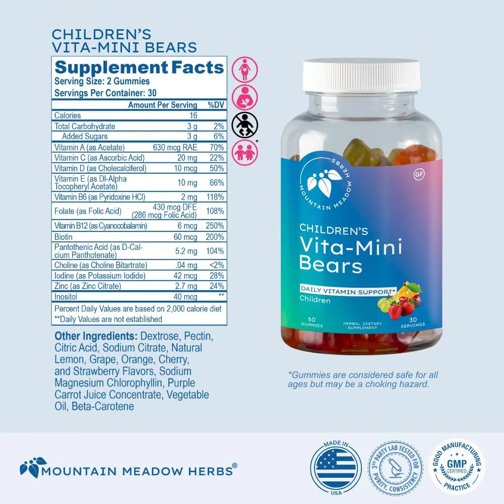 Mountain Meadow Herbs Vita-Mini Bears for Children | Multivitamin with Biotin, Folic & Pantothenic Acid, Iodin, Zinc | Mountain Meadow Herbs Au supplements