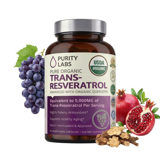 Purity Labs Trans-Resveratrol Supplement 5,000 mg Equivalent per Serving with Quercetin, USDA Organic High Potency Antioxidant, Purity LabsUS supplements