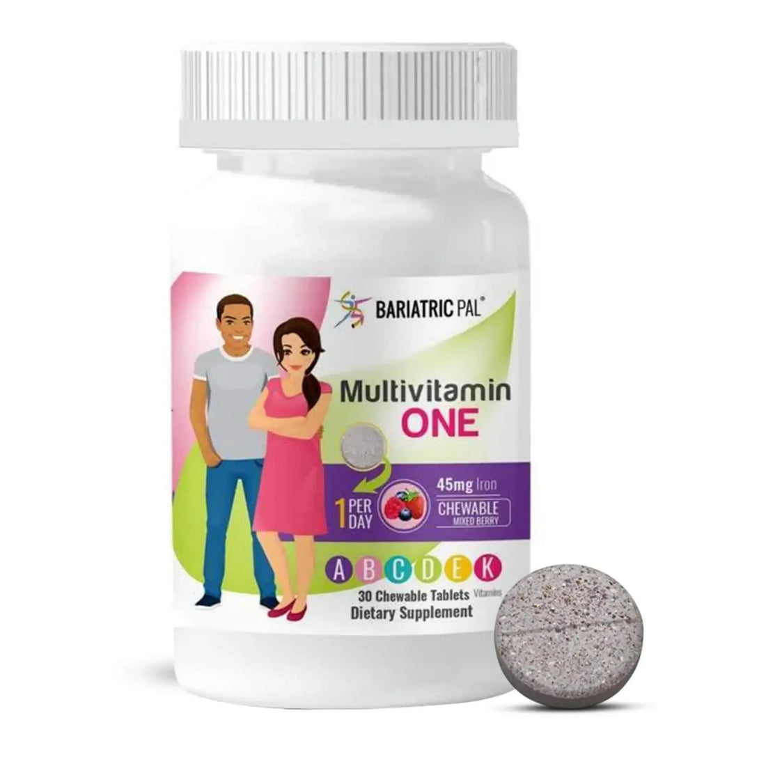 BariatricPal Multivitamin ONE 1 per Day! Bariatric Multivitamin Chewable with 45mg Iron - Mixed Berry (30 Count) BariatricPal AU supplements