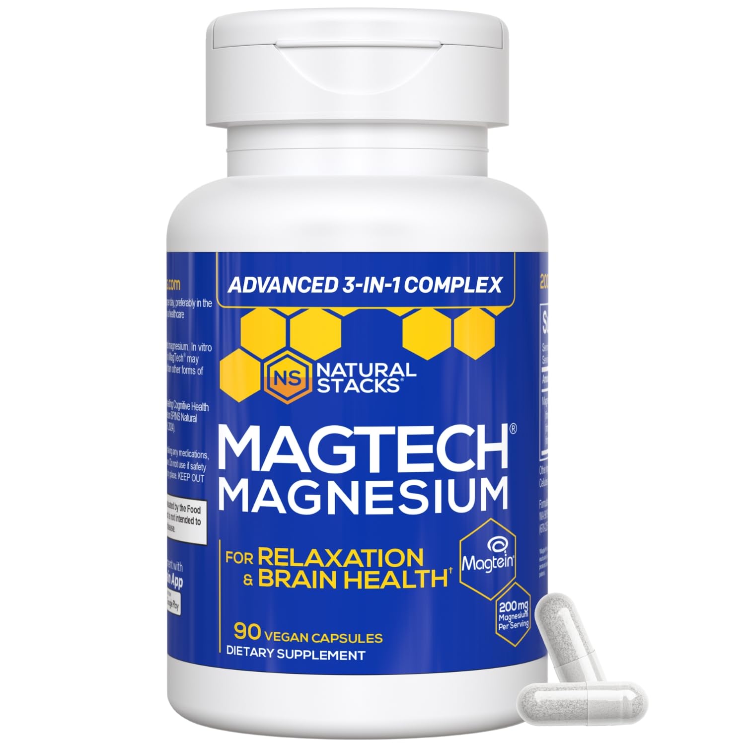 Magtein Magnesium L-Threonate, Glycinate & Taurate – 200mg Chelated Magnesium Complex – MagTech Magnesium Supplement for Relaxation & Brain Health – 90 Capsules NATURAL STACKS Au supplements