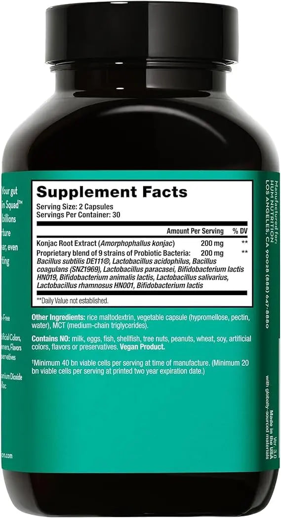 HUM Skin Squad Probiotics for Women and Men, Skin Care Supplement for Clear Complexion & Gut Health Support, Microbiome Prebiotic & Probiotic Supplement for Breakouts, Digestive Health, 60 Capsules HUM Au supplements