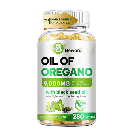 BEWORD Oil of Oregano with Black Seed Oil, 280 Softgels, 9000mg Per Serving – 2-in-1 Oregano Supplement for Immune Health with High Carvacrol & Thymoquinone | Plant-Based, Non-GMO BEWORDUS supplements