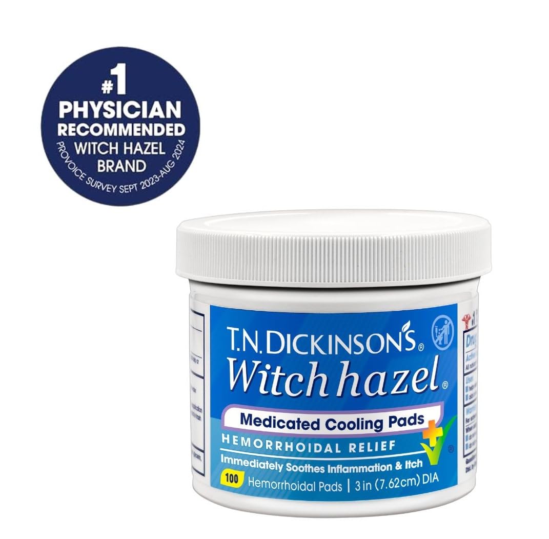 T.N. Dickinson’s Medicated Cooling Pads with Witch Hazel and Aloe | Hemorrhoid Treatment, Postpartum Care, Feminine & Rectal Relief | 100 Rounds T.N. Dickinson's Au supplements