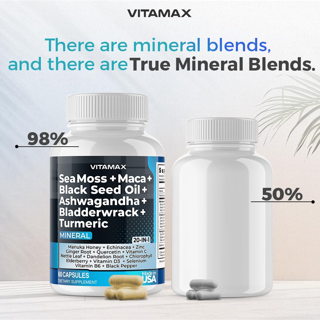 Sea Moss 3000mg Maca 1000mg Black Seed Oil 2000mg Ashwagandha 1000mg Bladderw Vitamax Au supplements