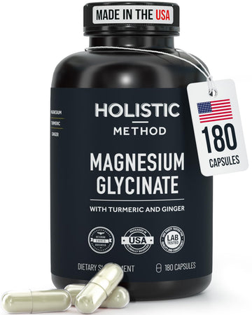 Magnesium Glycinate Capsules with Organic Turmeric and Ginger - 180 Vegan Capsules for Sleep, Relaxation, Muscle Cramps and Immune Support Holistic Method Au supplements