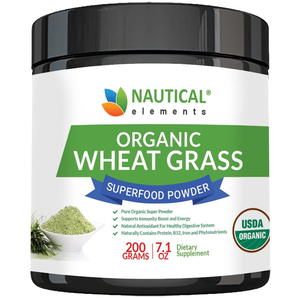 Wheatgrass Powder - USDA Certified Organic Wheat Grass Powder That Is Rich In Essential Amino Acids, Chlorophyll, Antioxidants, Fatty Acids, Minerals & Vitamins - US Grown - Vegan & Non-GMO Superfoods Nautical Elements Au supplements