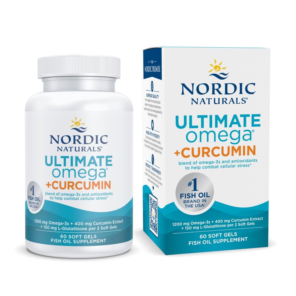 Nordic Naturals Omega Curcumin, Lemon - 60 Soft Gels - 1200 mg Omega-3 + 400 mg Optimized Curcumin - Combats Cellular Stress - Non-GMO - 30 Servings Nordic Naturals Au supplements