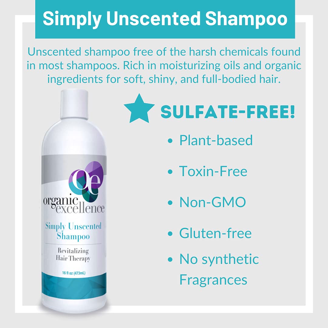 Organic Excellence All Natural Chemical-Free Shampoo | Non-Toxic, Sulfate-Free, Paraben-Free, Fragrance-Free for Men, Women, and Kids - Color-safe 16 fl oz (473 ml) Organic Excellence Au supplements