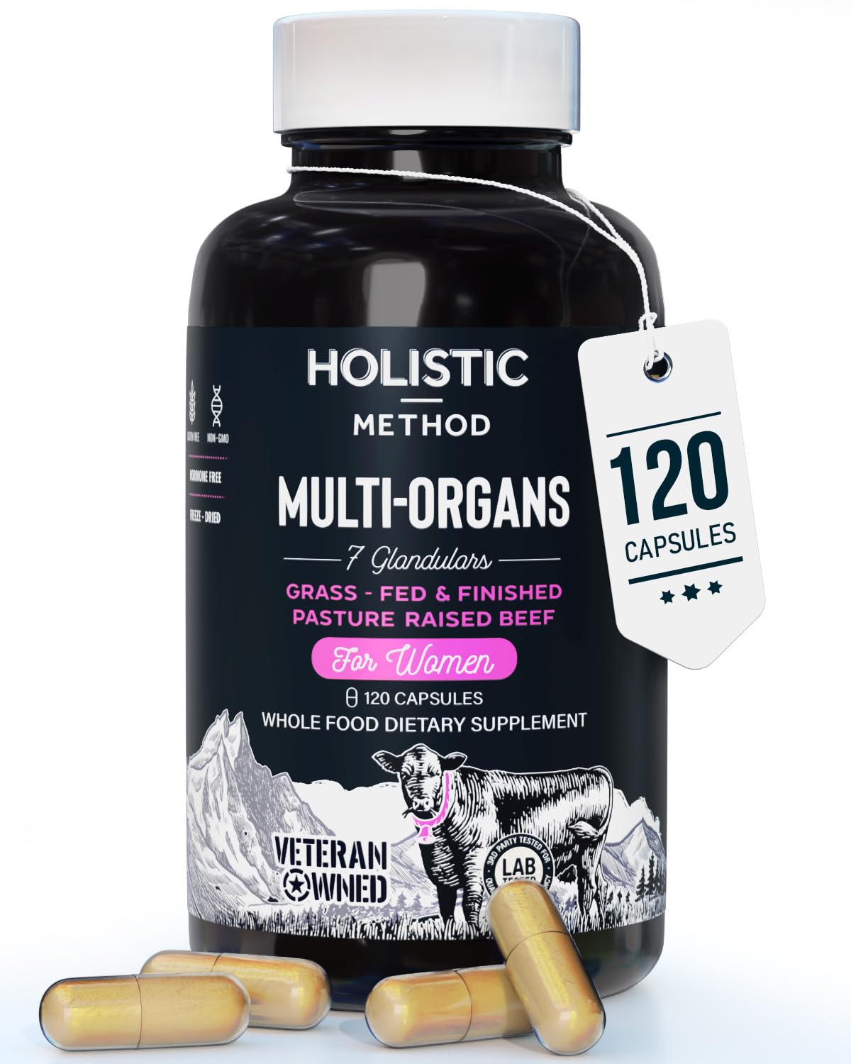 Beef Organ Supplement Grass Fed Complex for Women - 7 Carnivore Meat Proprietary Blend of Beef Liver, Marrow, Brain, Thymus, Spleen, Kidney, Colostrum, Heart, Pancreas, Gallbladder -120 Caps Holistic Method Au supplements