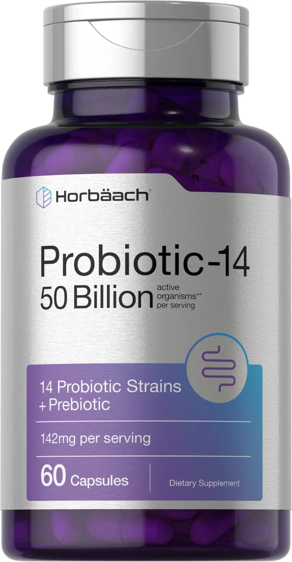 Horbäach Probiotics with Prebiotics | 60 Capsules | 50 Billion Active Organisms | Non-GMO Horbäach uk supplements