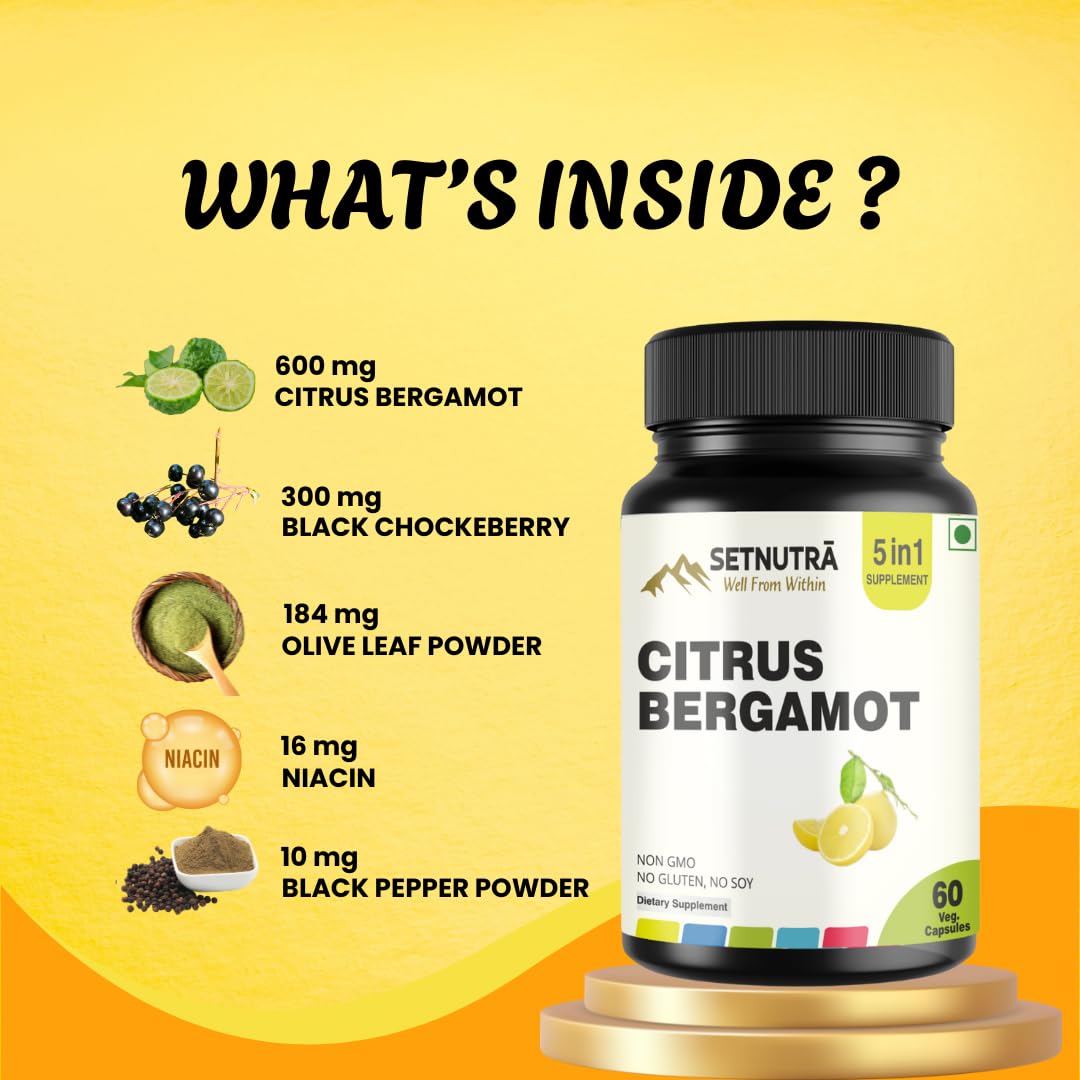 SETNUTRA Well From Within 5 in 1 Citrus Bergamot Supplement with Black Chokeberry Olive Leaf Niacin & Black Pepper | Heart Health Support Antioxidant Boost | Non GMO Gluten Free Capsules (60 Count) SETNUTRA Well From Within Au supplements
