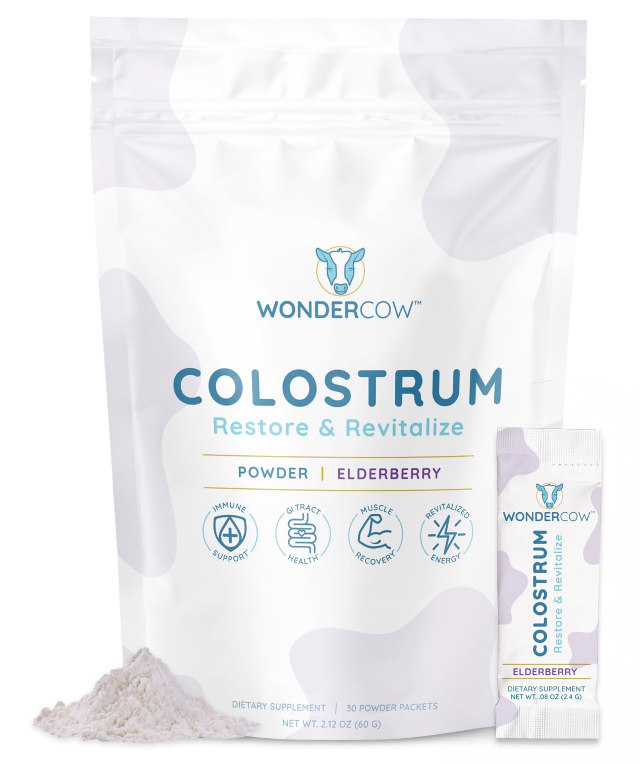 WONDERCOW Colostrum Supplement Powder for Gut Health, Immune Support & Wellness | Natural IgG Pure Whole Bovine Colostrum Superfood, Elderberry, 30 Servings WONDERCOW Au supplements