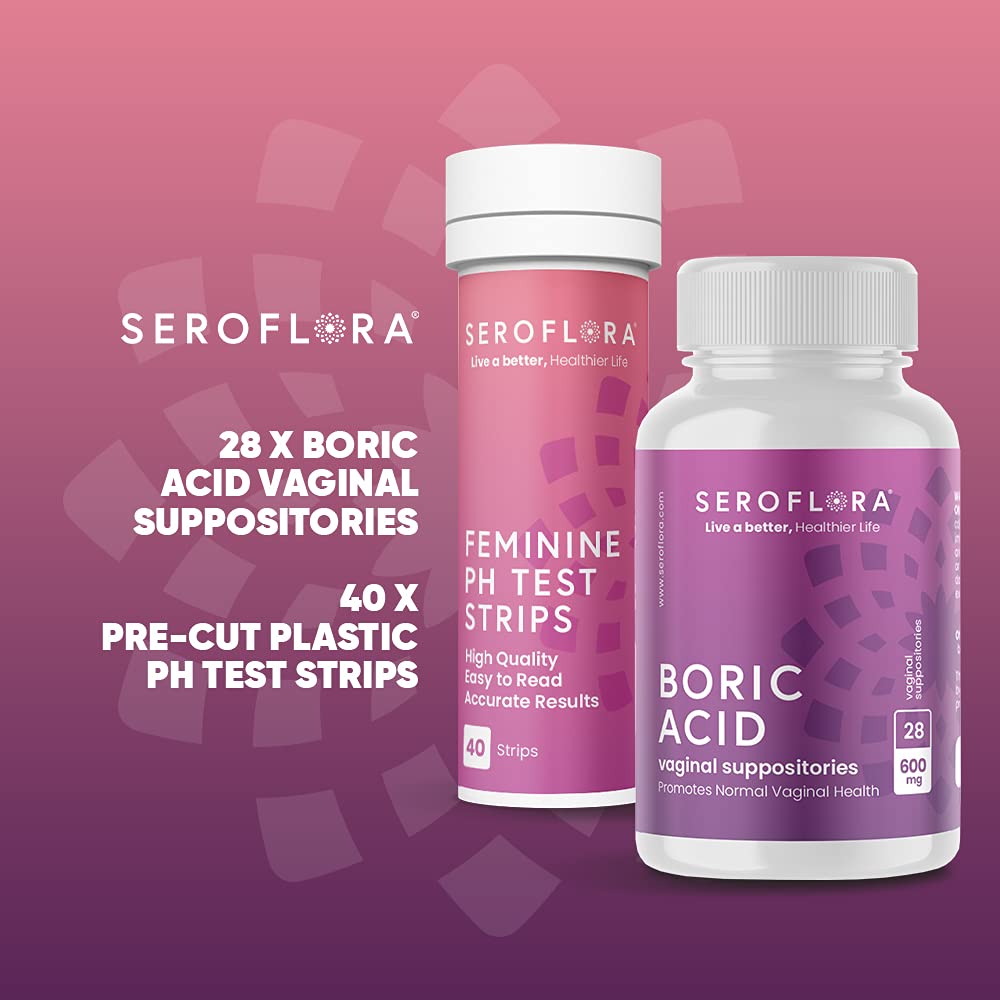 Seroflora Boric Acid Vaginal Suppositories 600mg (28ct) & 40 pH Test Strips for Women Seroflora Au supplements