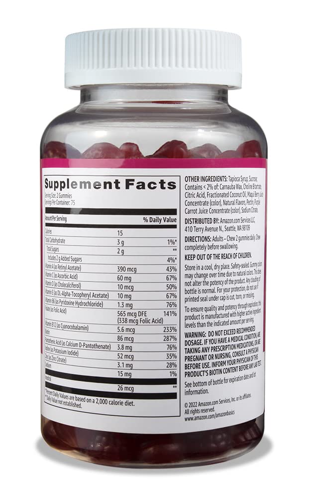 Amazon Basics Adult Multivitamin Gummies, Mixed Berry & Cherry, 150 Gummies, 75-Day Supply, Pack of 1 (Previously Solimo) Amazon Basics Au supplements