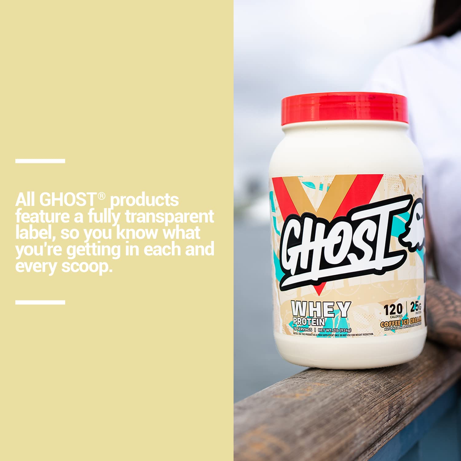 GHOST Whey Protein Powder, Coffee Ice Cream - 2LB Tub, 25G of Protein - Flavored Isolate GHOST Au supplements