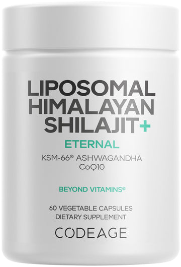 Codeage Liposomal Himalayan Shilajit+ Supplement - 500 mg Shilajit, KSM-66 Ashwagandha, CoQ10, Fulvic Ionic Minerals, Calcium, Magnesium, BioPerine - Liposomal Delivery - Non-GMO - 60 Capsules Codeage Au supplements