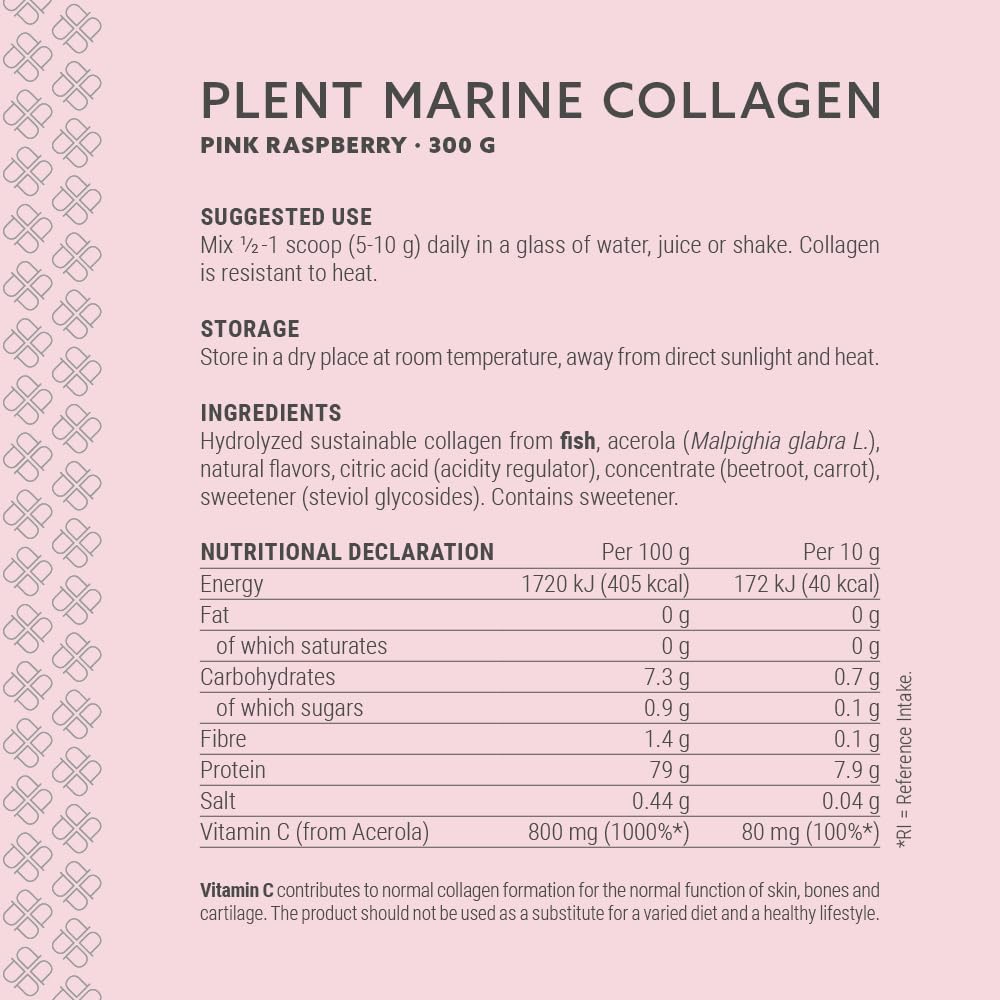 Plent Pure Marine Collagen Pink Raspberry - Stay Beautiful - 5G Daily - Collagen Peptides - 300g Plent Au supplements