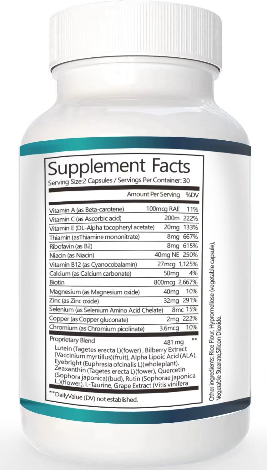 Vunexo Retina Clear Pro Eye Health Support Supplement, with Minerals and Vitamins, Lutein and Bilberry Extract Supports Visual Clarity, Eye Fatigue Relief & Focus（2PCS Vunexo Au supplements