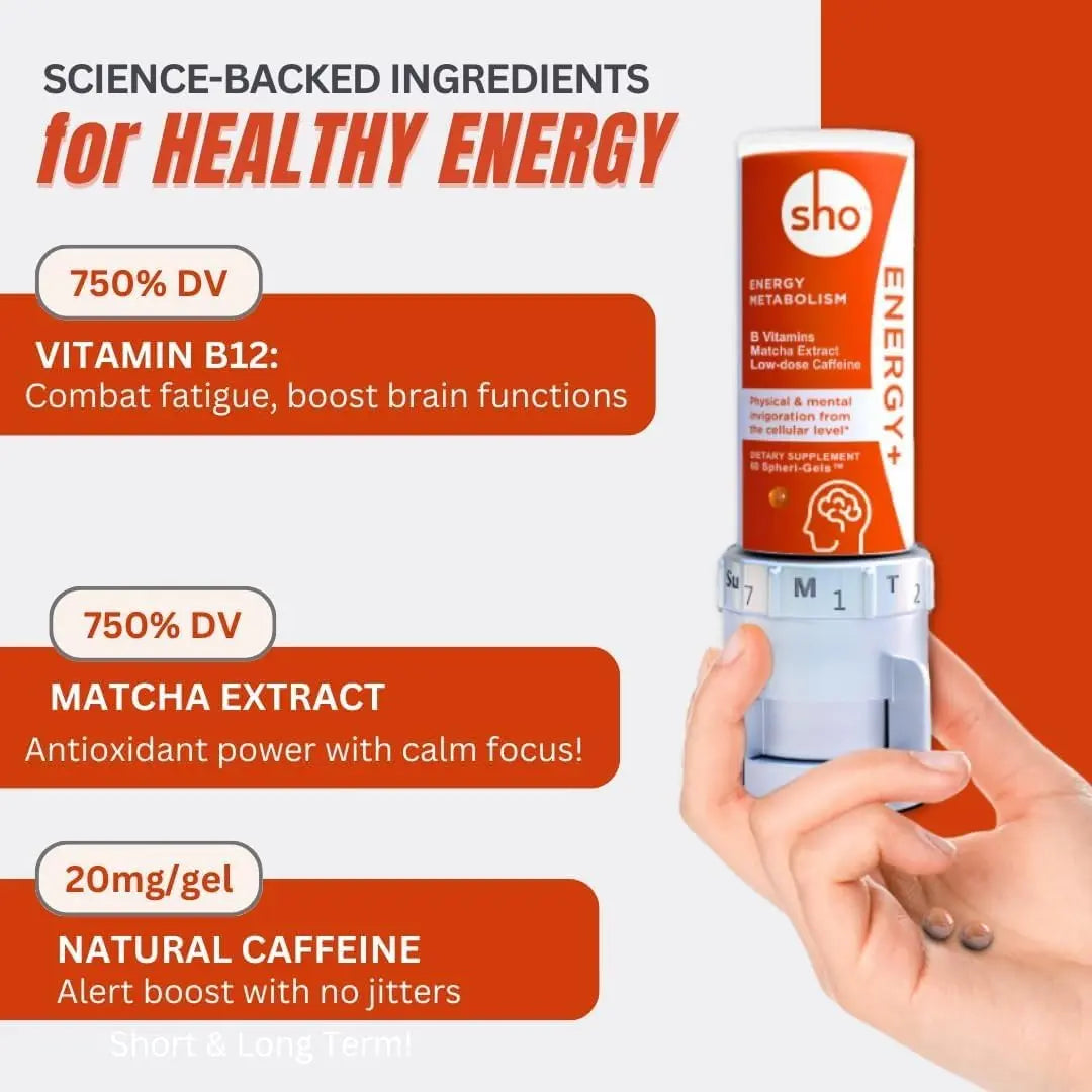 SHO Vegan Energy+ Focus Supplement Kit- Matcha Green Tea Extract, Methylated B Complex, Vitamin B and Caffeine Natural Energy Booster Without Crash, Jitters for Men and Women - 60 Pills Refill Bottle SHO Au supplements