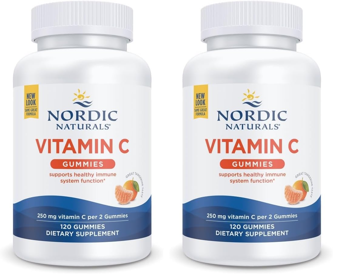 Nordic Naturals Vitamin C Gummies, Tart Tangerine - 120 Gummies - 250 mg Vitamin C - Immune Support, Antioxidant Protection, Child Growth & Development - Non-GMO, Vegan - 60 Servings (Pack of 2) Nordic Naturals Au supplements