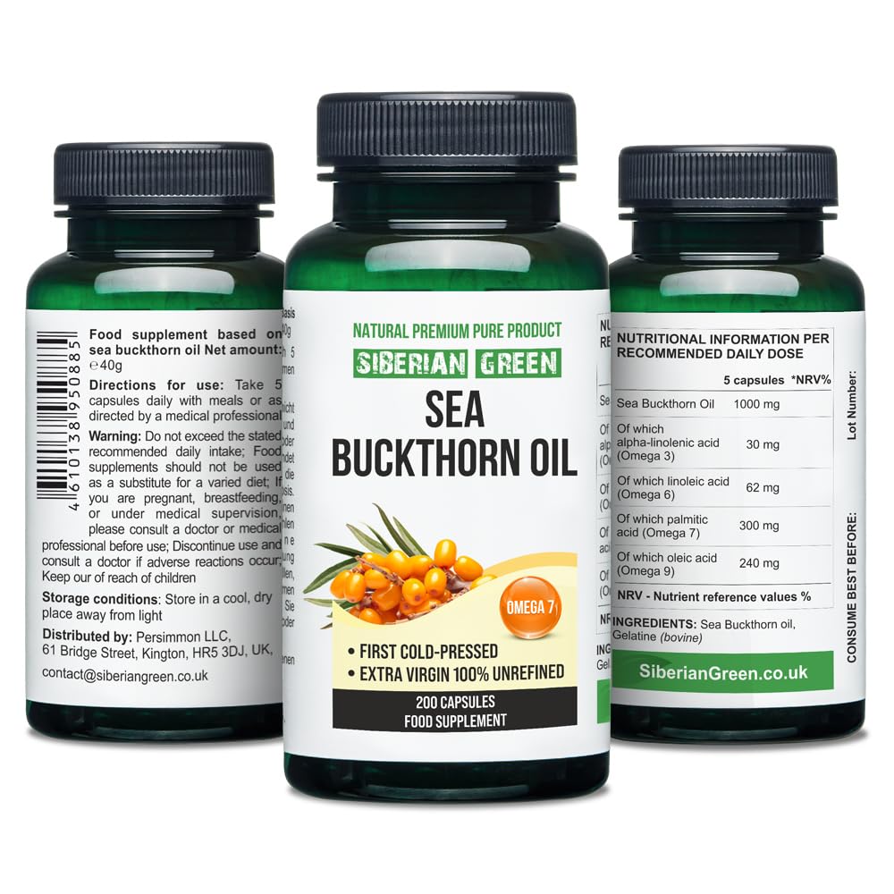 Siberian Sea Buckthorn Oil Capsules 200 Softgels | from Wild-harvested Siberian Sea Siberian Green Au supplements