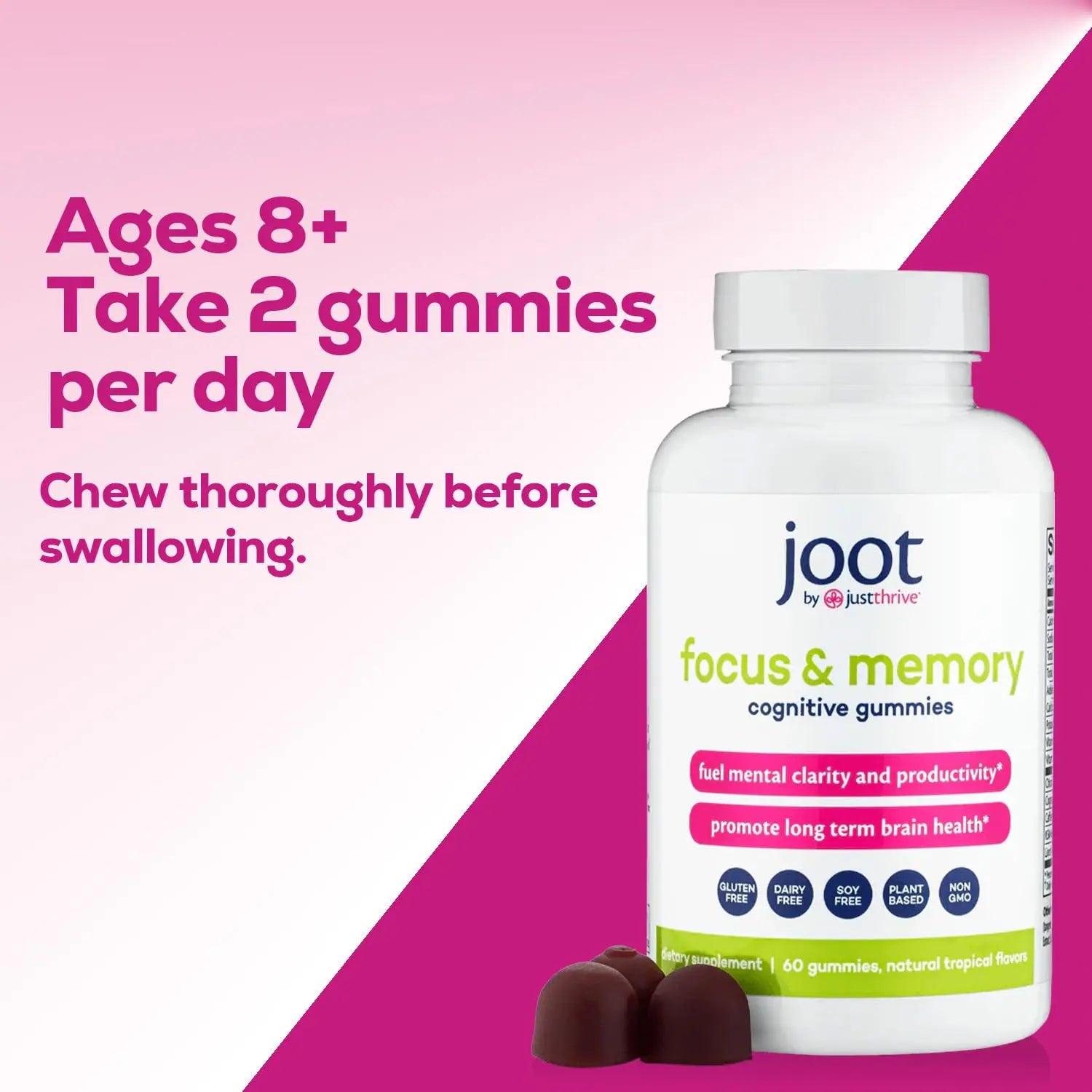 Just Thrive Focus & Memory Gummies – Nootropic Brain Supplement for Clarity, Concentration, Memory Support, & Energy – Citicoline, Lion’s Mane, Vitamin B12 & D3 Just Thrive Au supplements