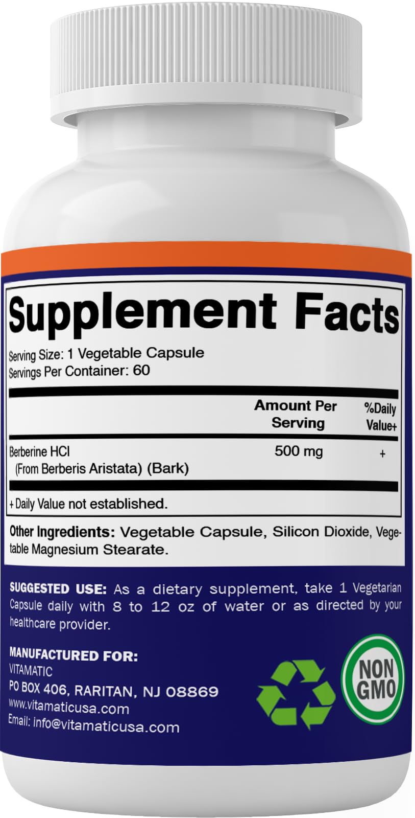 Vitamatic Berberine Supplement 500mg - 60 Vegetable Capsules - Made in The USA Vitamatic Au supplements