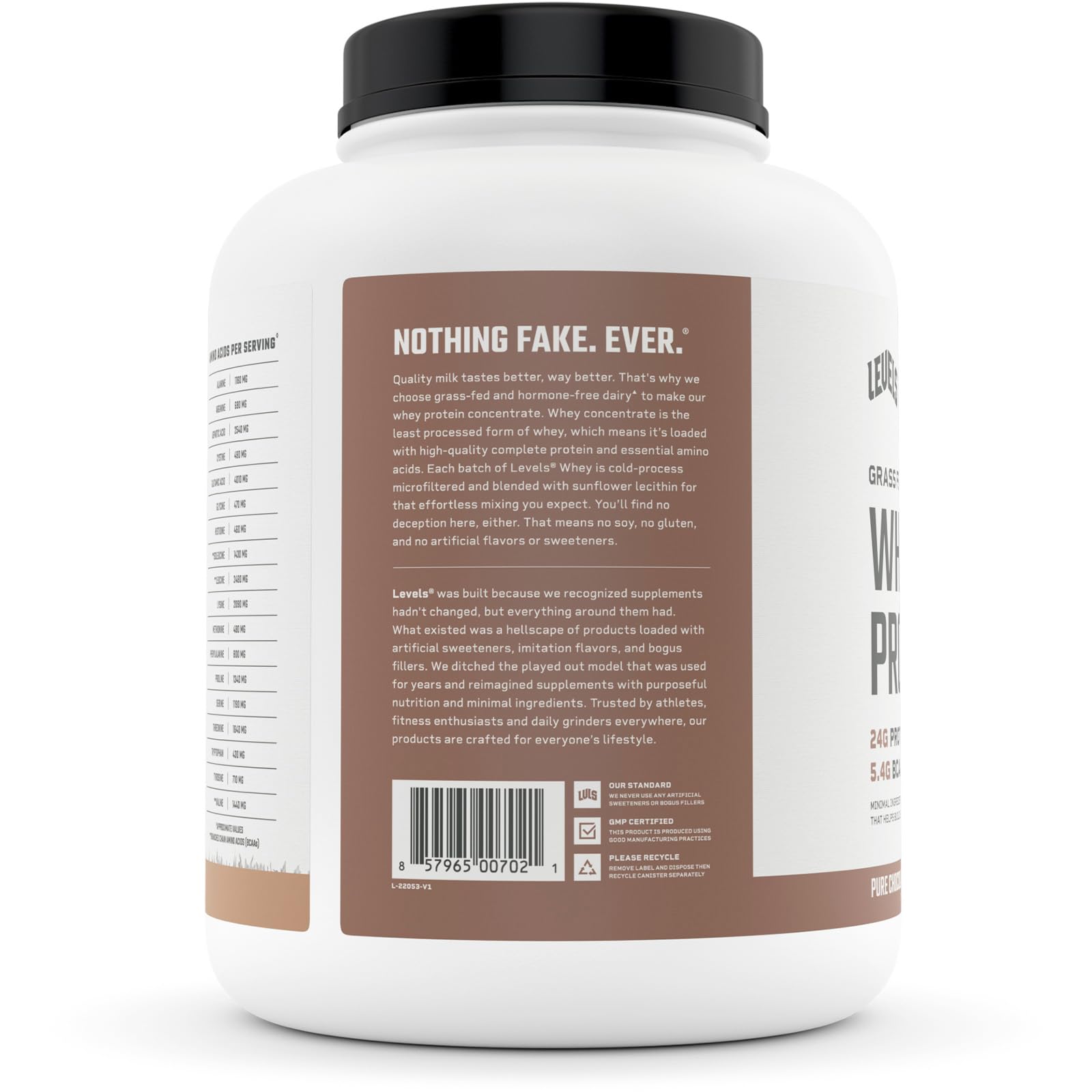 Levels Grass Fed 100% Whey Protein, No Hormones, Pure Chocolate, 5LB Levels Nutrition Au supplements